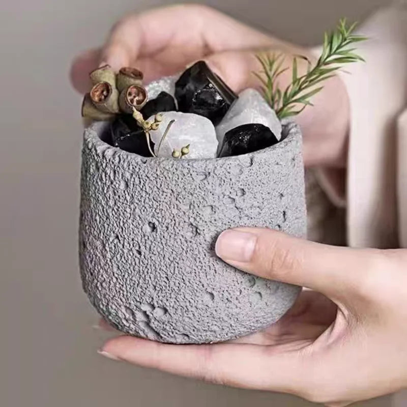 Creative Round Concrete Flowerpot Silicone Molds Moon Texture Storage Jar Container DIY Mini Cement Plants Pot Mould