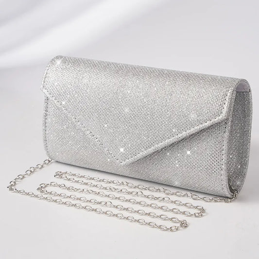 Kobiety Envelope Evening Worka Bloska Ladies Łańcuchowe torby na ramię błyszczące srebrne długie torebka żeńskie przyjęcie weselne sprzęgła mini torebka