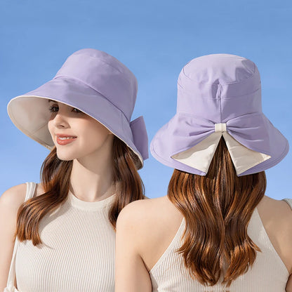 Mujeres Summer de protección solar Sombrero con dama de lazo elegante para protector solar Capa de playa al aire libre de ala ancha.