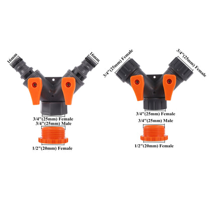 2-Way Garden Tap Water Splitter 1/2" 3/4" Female Thread Garden Hose Y Type Watering Adjustable Switch Water Controller Valve