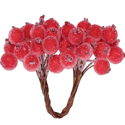 100/20 stk kunstig Holly Berries Mini Simulation Cherry Stamen Frosted Double Head Fake Berry Wedding Christmas Party Decor