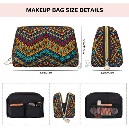 Boho afrički etnički plemenski geometrijski uzorak kožna torba za šminku Žene toaletne torbice kozmetičke torbe za skladištenje velikog kapaciteta