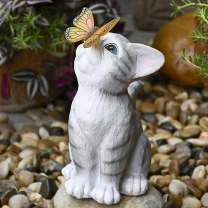 Hand-crafted Cat Statue Active Poses Solar Light Included Cat Ornament  Cat Sculpture with Solar Light Home Garden Decoration
