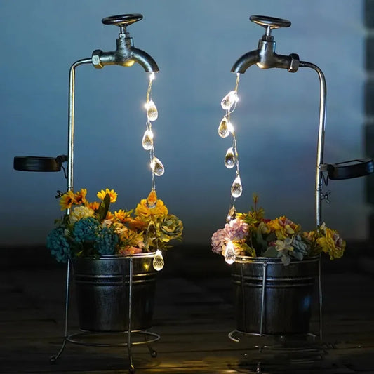 Solar vanding Tap Lights LED IRON PLANTER Lanterne Vandtæt Yard Outdoor Garden Decoration Outdoor Landscape Stopcock Lampe