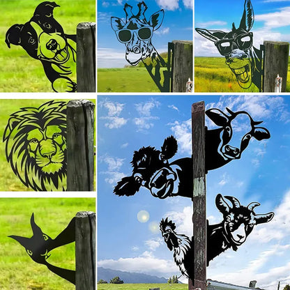 Peeping Animal Care Farm Decoration Pieces Outdoor Courtyard Garden Plug-In Realistic Modeling Metal and Iron Art ozdoby