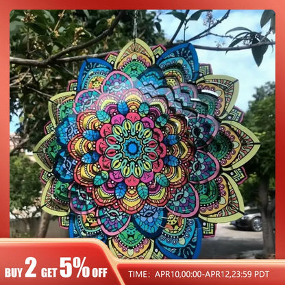 3D Mandala de giro de vento colorido de 12 polegadas de 12 polegadas Grilhão de vento giratório de 12 polegadas de 12 polegadas de metal de pavão