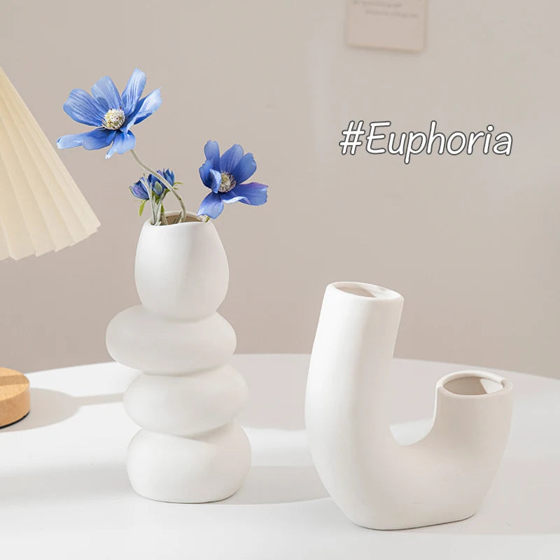 White Ceramic Vase Modern Decorative Vase for Pampas Grass Minimalist Flower Vases for Centerpiece Wedding Office Home Decor