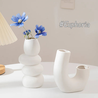 White Ceramic Vase Modern Decorative Vase for Pampas Grass Minimalist Flower Vases for Centerpiece Wedding Office Home Decor