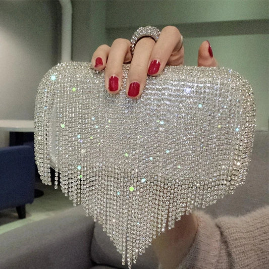 Lesklé diamanty spojky kabelka Večerné večierky Ženy kabelka Top luxus bling módna tasel ropy