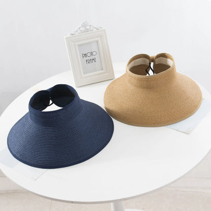 2021 Summer Folding Empty Top Hat Straw Hat Sun Hat Beach Hat UV Protective Sunshade Sun Hat Panama Women's Straw Hat