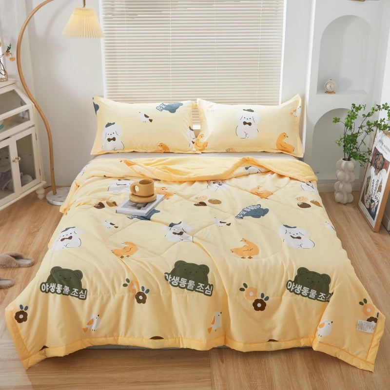 【Quilt de verão】 Lavado de manta de algodão macio de algodão-ar-condicionado Uso Flora Print Twin/Full/Queen/King 150*200/180*220/200*230