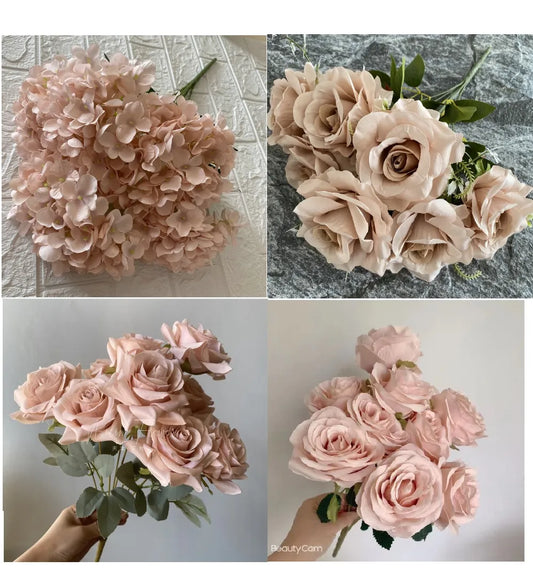 Arredamento del matrimonio rosa polverosa blush rosa nudo caffè leggero riso bianco artificiale rosa fiore rosa guida guida fiore dà dropshipping