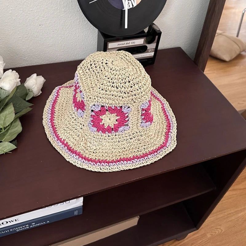 נשים פרח דלי ארוג ידנית כובע דייג נשים קשיות חוף אופנתיות חוף צבע מוצק מזדמן ייעוד קיץ שמש S אנטי- UV
