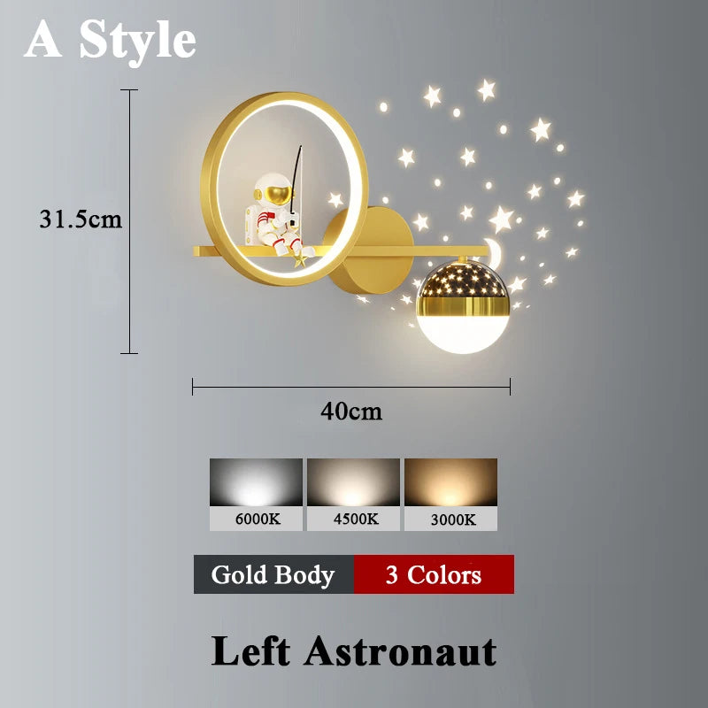 Home Decor Star Projector Wall Lamp LED Metal Body Space Style Children Sconce Light Resin Astronaut Kids Bedroom Modern Lustres