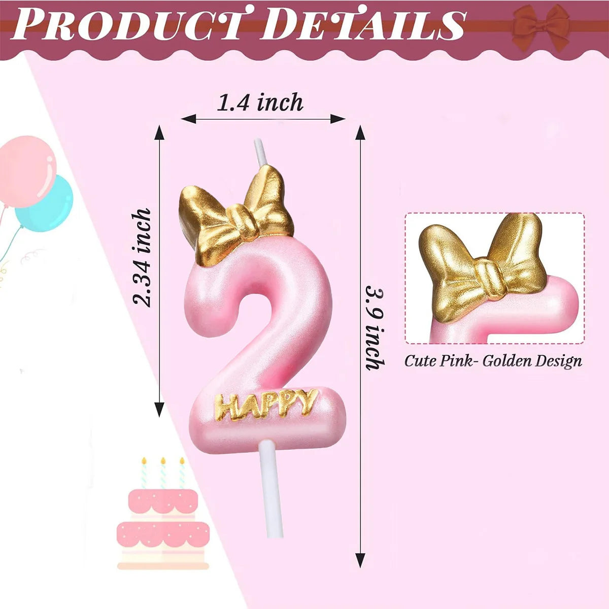 Candle Pink Birthday Candle Girl Happy Birthday Tort Topper Celebration Celebration ANESUNIONS ANNIOBARZY Partyjne materiały imprezowe (numer 2)