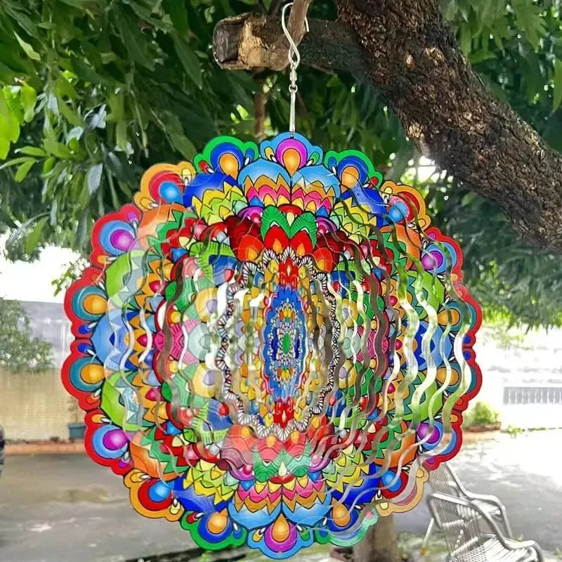 3D Mandala de giro de vento colorido de 12 polegadas de 12 polegadas Grilhão de vento giratório de 12 polegadas de 12 polegadas de metal de pavão