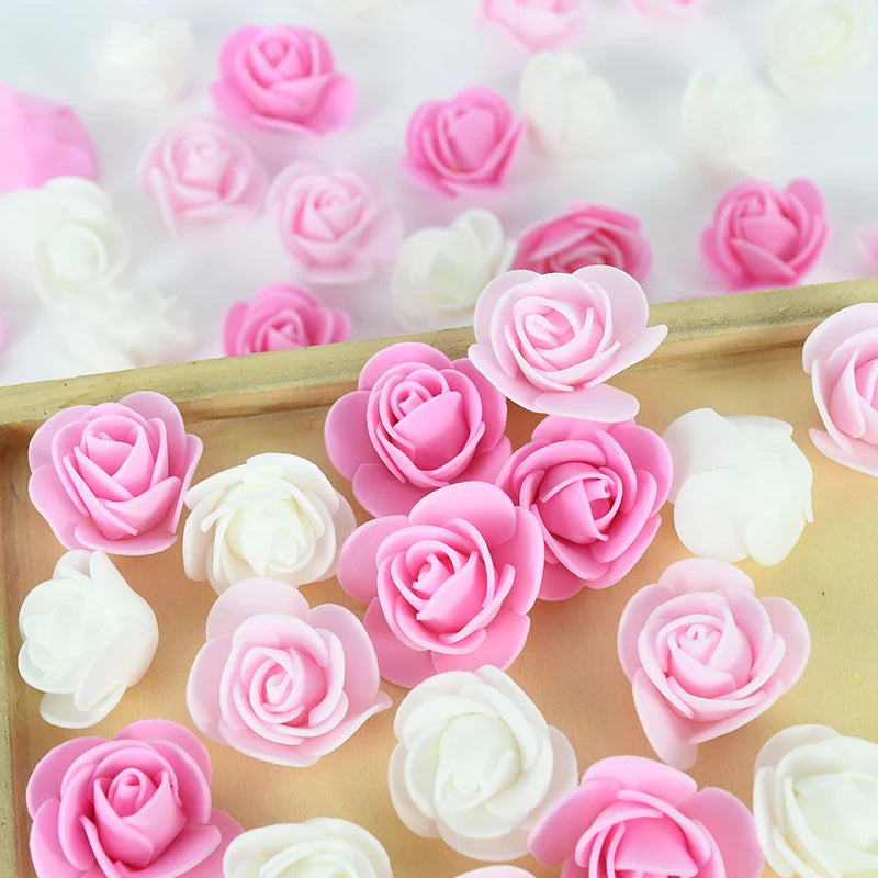 50/100/200pcs 3,5 cm de espuma PE Rose Head Flor Artificial para festa de aniversário de aniversário Decoração Diy Urso Rosa dos namorados Presentes do dia dos namorados