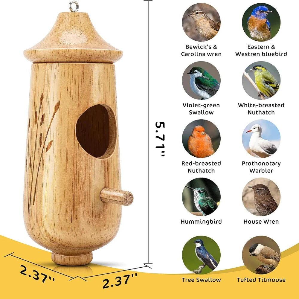Hummingbird House Casas naturais do lado de fora pendurado para nidificar madeira balanço de pássaro ninho de animais de estimação Wren Swallow Sparrow Garden