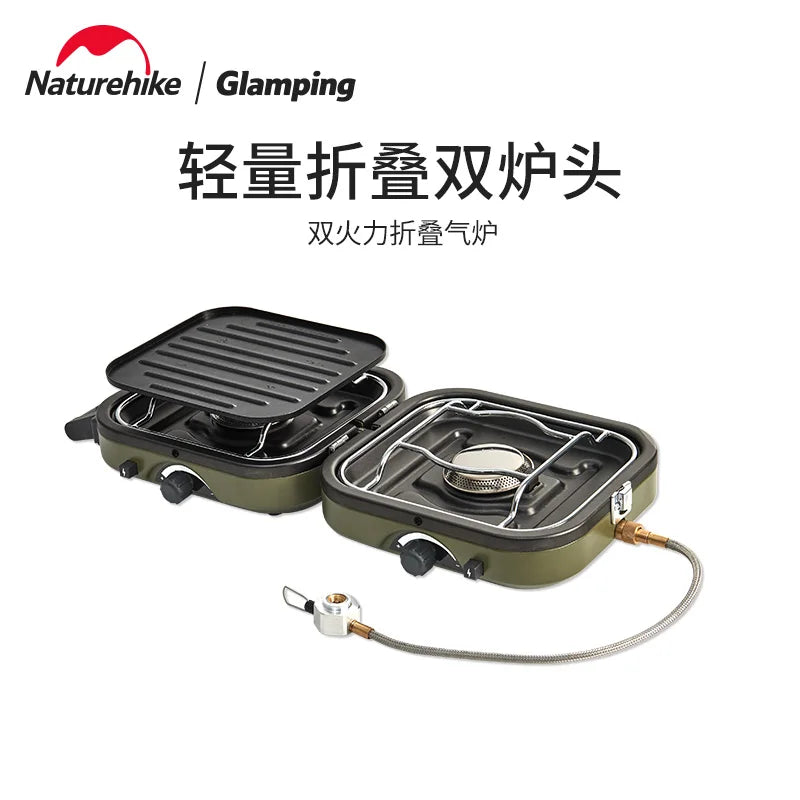 Naturehike موقد غاز مزدوج 2300 واط التخييم في الهواء الطلق نزهة موقد غاز الإشعال الإلكتروني طوي 2.5 كجم معدات الطبخ المحمولة