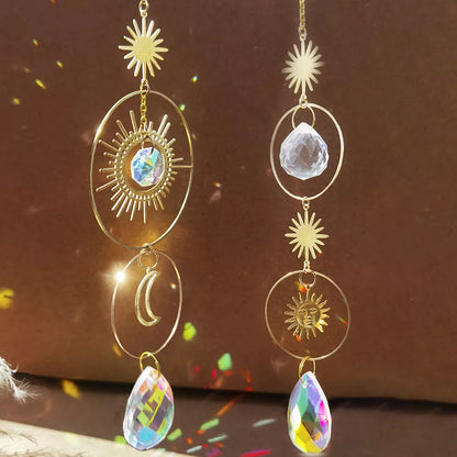 Crystal Suncatcher Sun Moon Lotus Prism Rainbow Maker Light Catcher Garden Decoration Chakra Hanging Okno Outdoor Ornament