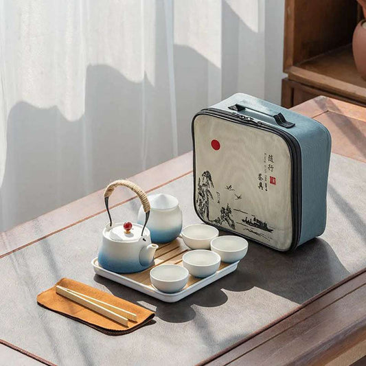 1 Set Travel Tea Set Chinese Kung Fu Tea Set Anti-scalding Set Exquisite Ceramic Teapot Drinkware Gifts For Tea Loves