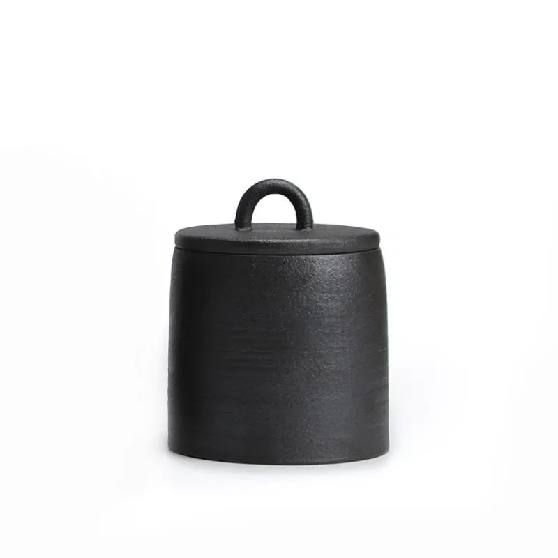 Japanese Ceramic Sealed Tea Caddy Coarse Pottery Large Vintage Spice Jar Household Candy Storage Tank Food Container Canister