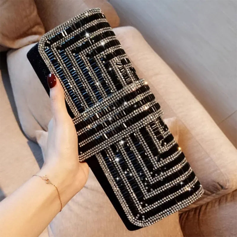 Rhinestone kúpling kvenna purses kvöldpokar glitrandi glitri formleg partý brúðkaups kokteil prompokar með keðju