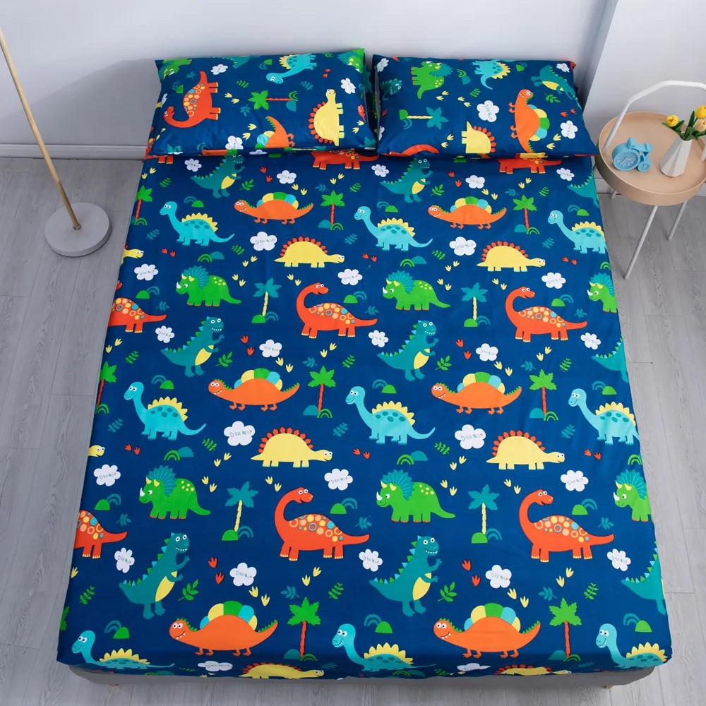 Dinosaurio de dibujos animados impermeables cubierta de cama para el hogar Sabana Summer Spring Winter Matches Covers con elástica (sin funda de almohada)