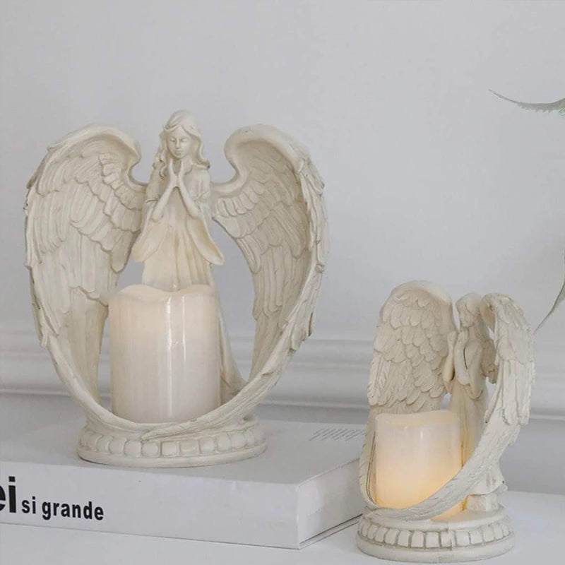 الراتنج الملاك الشكل شمعة حامل عاشق تمثال تذكاري Tealight الشمعدان للزينة الزفاف هدايا عيد الحب الحرف اليدوية