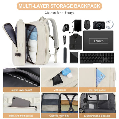 Rucsac de călătorie Likros pentru femei extensibile săptămânale de drumeție rucsac laptop cu port USB Port mare impermeabil 40L rucsac pentru bărbați pentru bărbați
