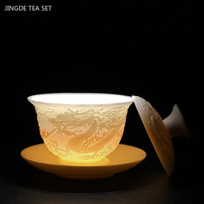Boutique Ceramic High Capacity Gaiwan Handmade Three-dimensional Relief Tea Cup Chinese Tea Bowl Tea Set Accessories Master Cup