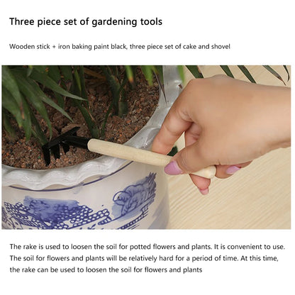 3pcs / set mini outils de jardinage kit de plantation miniature pour fleurs kit de plantation de plante en pot