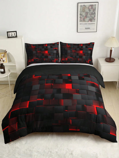 Set di coperture trapunte a griglia rossa in stile tecnologico tra cui 1 copertura del trapunta e 2 federe adatte per l'uso domestico e dormitorio