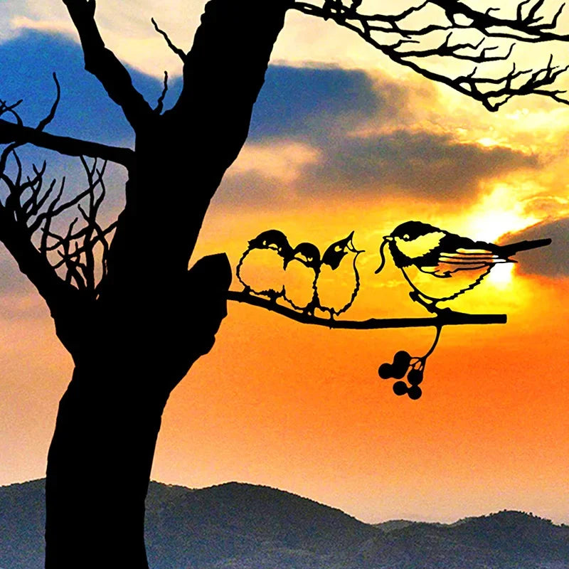 Yard Art Pták pták zvířecí umění zahradní kovový strom nerezová ocel Art Metal Bird Garden Dekorace Outdoor Siluettes Ornament