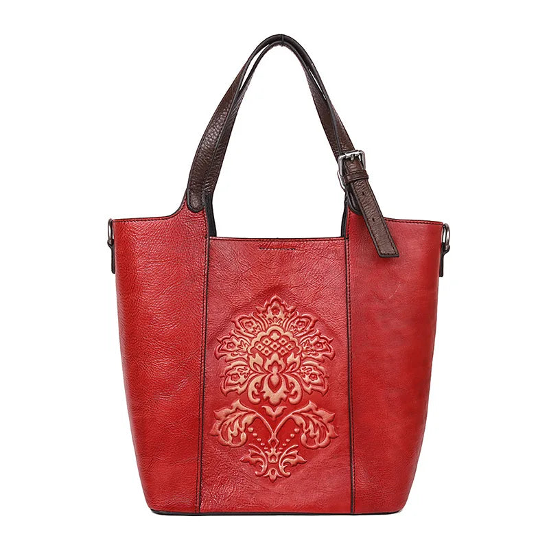 2024 Nové vintage styl luxusní kabelky Ženy Velká kapacita Bucket Bag Trial Cowhide Ručně vyrábějící dámské tašky na rameno