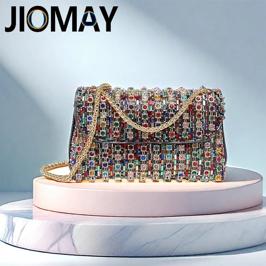 Jiomay Luxury Designer Kabelky Značky módne kabelky pre ženy Elegantné a všestranné shinestone Bag večierok večerná taška