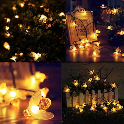 Luci a spicco di api solari per esterni fata chiodo chiodi ghitmas 8 modalità luce patio impermeabile per decorazioni per feste da giardino