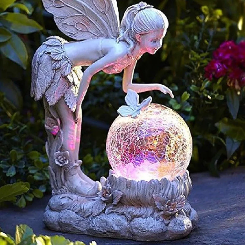 Verte decoratietuin kristallen ball meisje standbeeld zonnelamp ornamenthars ambachten