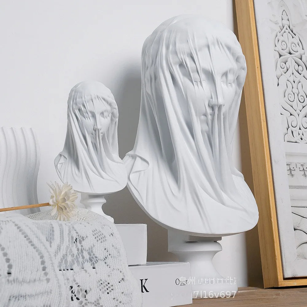 Veiled Lady Bust Greek Goddess Statue Classic Roman Mythology Gifts Maiden Sculpture Home Living Room Desk Bookshelf Decorations