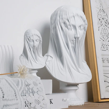 Veiled Lady Bust Greek Goddess Statue Classic Roman Mythology Gifts Maiden Sculpture Home Living Room Desk Bookshelf Decorations