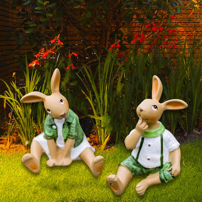2x králičí zahrada socha kreativní venkovní ozdoby trávník Patio Housewarming Dárková pryskyřice sochy králičí figurky venkovní výzdoba