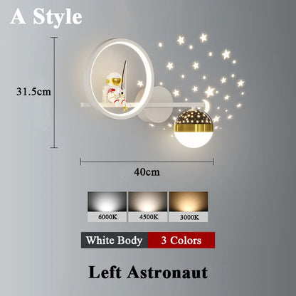 Home Decor Star Projector Wall Lamp LED Metal Body Space Style Children Sconce Light Resin Astronaut Kids Bedroom Modern Lustres