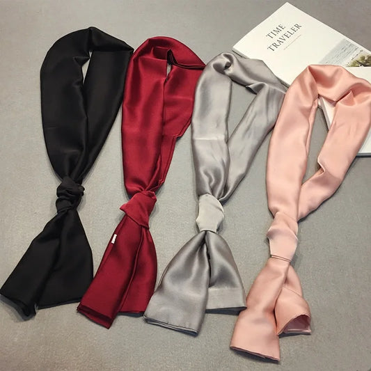 Fashion Neckerchief Women Headband Hair Scarf Silk Satin Bag skjerf Kvinne 145*15cm Lange innpakninger Svart rød rosa skjerf for damer