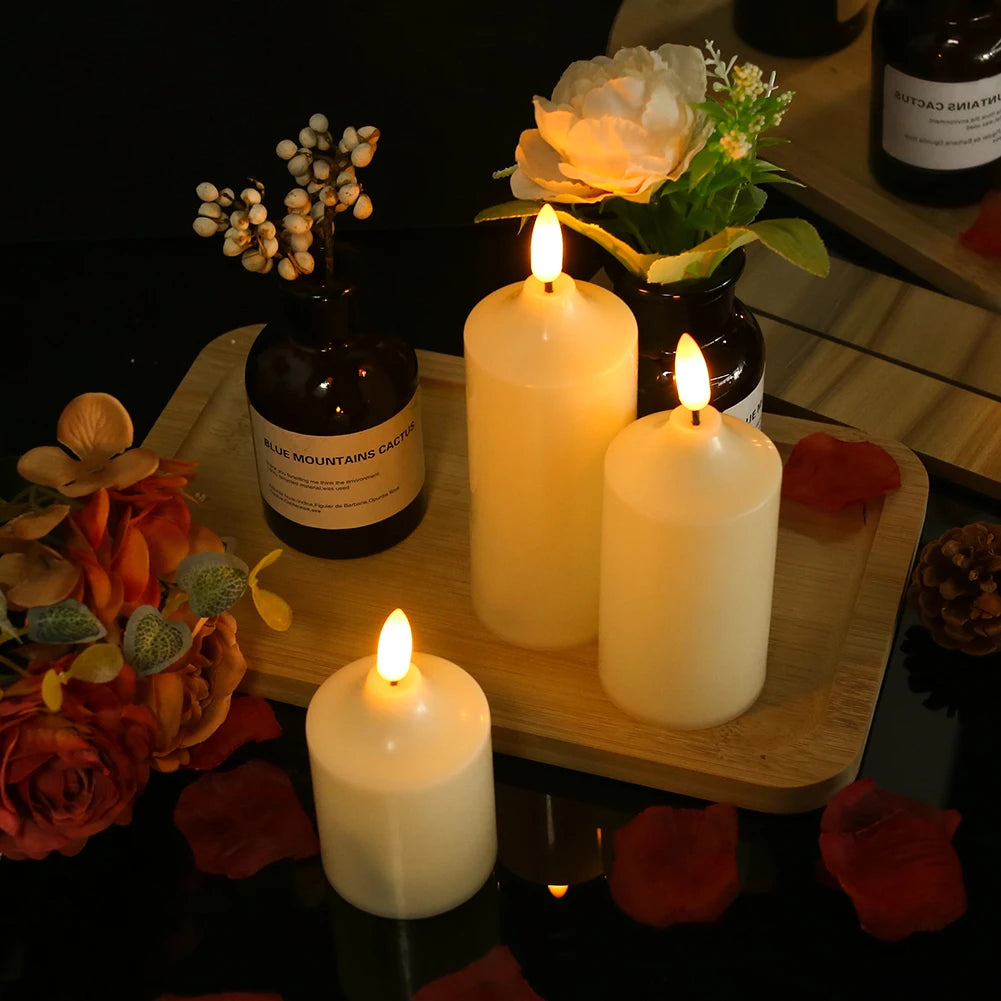 3Pcs Flameless Candle Flickering with Remote Timer 3D Wick Battery Operated LED Candles for Wedding Halloween Christmas Decor