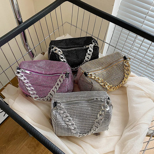Módne trblietavé kamienky večerné tašky Ženy Trend Luxusná lesklá kabelka Žena Nočný klub Karneval Party Crossbody Under