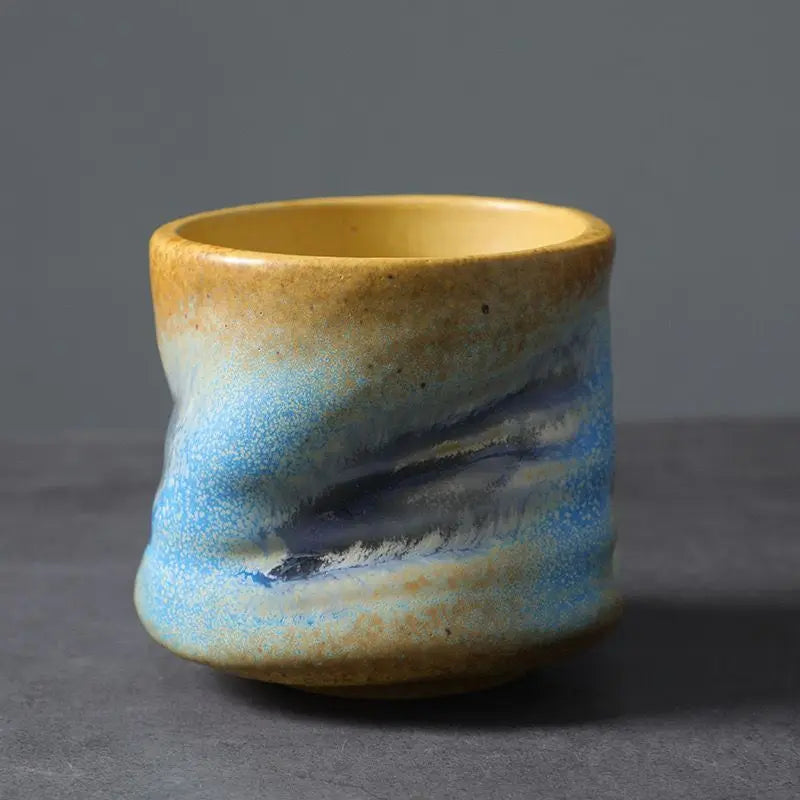 Vintage Handmade Crinkle Flower Coffee Cup for Espresso with Ceramic Material and Unique Design