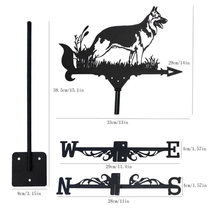 Nytt metalldyr tysk hyrdevær Vane Standing Decor Roof Weathervane Garden Yard Dekorasjon for skur hjem Gence Post