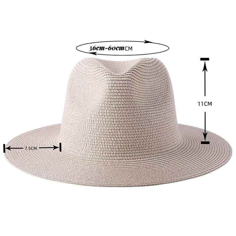 Gran tamaño 56-58 59-60cm Nuevo sombrero de paja de Panamá natural Hombres de verano Mujeres de ancho Wide Beh Beach UV Protección UV Fedora Sun Hat al por mayor