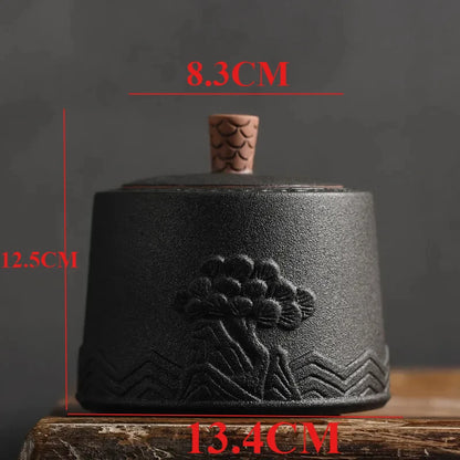 Traditional Pottery Tea Caddy Large Capacity Ceramic Storage Tank Portable Sealed Travel Tea Jar Candy Coffee Spice Container