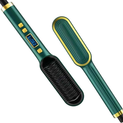 Display LCD per piastre per capelli da 2 in 1 con riscaldamento rapido a ioni negativo e pettine di arricciacapelli dritti anti-scaldatura